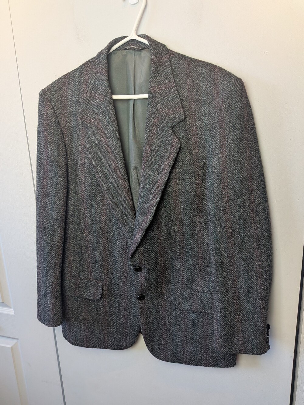 HARRIS TWEED Vintage Men Blazer 100% Virgin Scottish Wool Size 42R Gray Color